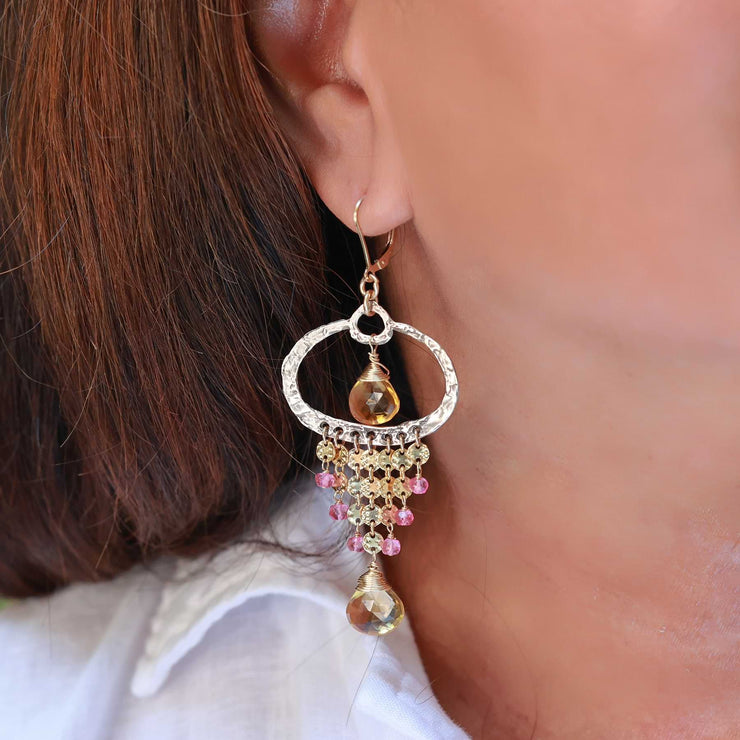 Mirabeau - Citrine and Pink Topaz Drop Earrings life style image | Breathe Autumn Rain Artisan Jewelry
