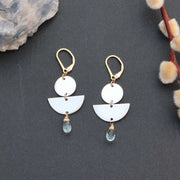 Modern Art - Silver Circular Shapes Aquamarine Earrings alt image | Breathe Autumn Rain Artisan Jewelry