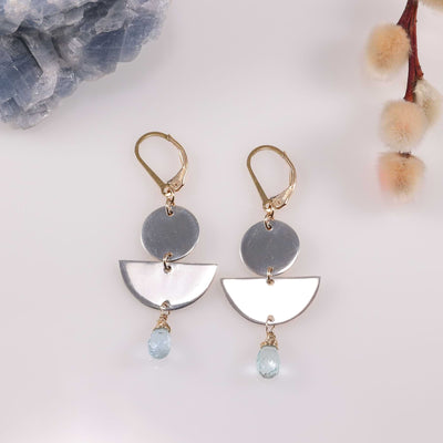 Modern Art - Silver Circular Shapes Aquamarine Earrings main image | Breathe Autumn Rain Artisan Jewelry