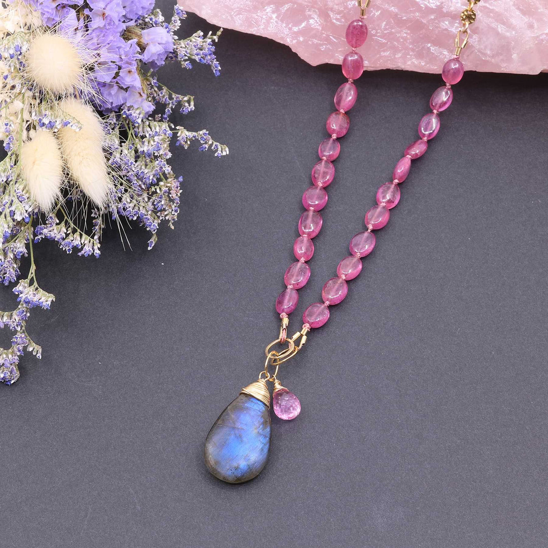 Modern Love - Pink Sapphire Gold Necklace alt2 image | Breathe Autumn Rain Artisan Jewelry