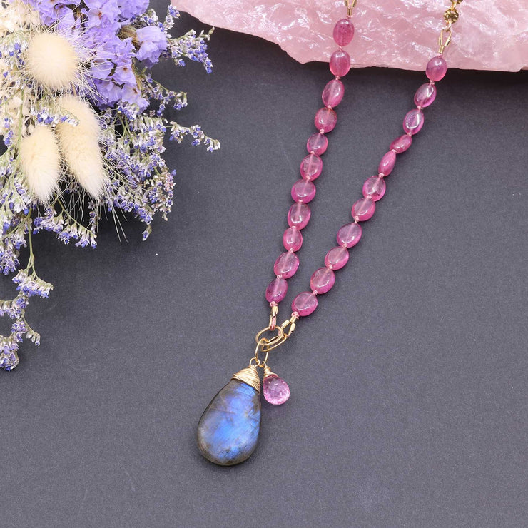 Modern Love - Pink Sapphire Gold Necklace alt2 image | Breathe Autumn Rain Artisan Jewelry