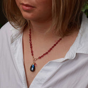 Modern Love - Pink Sapphire Gold Necklace life style image | Breathe Autumn Rain Artisan Jewelry