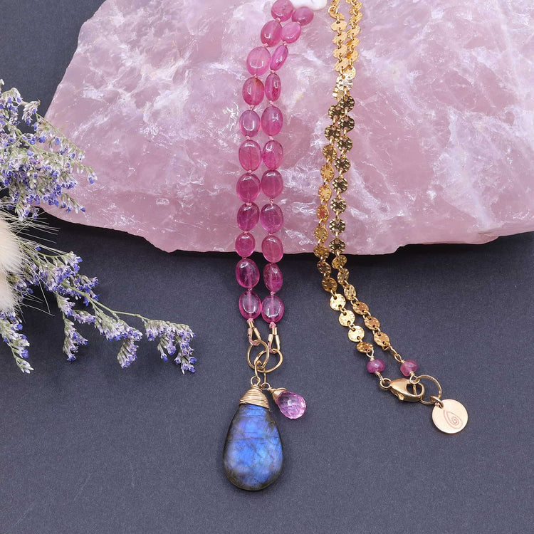 Modern Love - Pink Sapphire Gold Necklace main image | Breathe Autumn Rain Artisan Jewelry