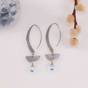 Modern Minimalist - Silver Half Circle Aquamarine Drop Earrings alt image | Breathe Autumn Rain Artisan Jewelry