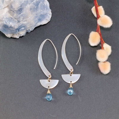 Modern Minimalist - Silver Half Circle Aquamarine Drop Earrings main image | Breathe Autumn Rain Artisan Jewelry