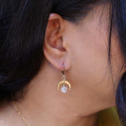 Moonrise - Moonstone Gold Crescent Moon Earrings life style image | Breathe Autumn Rain Artisan Jewelry