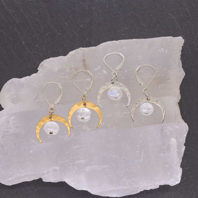Moonrise - Moonstone Crescent Moon Earrings main image | Breathe Autumn Rain Artisan Jewelry