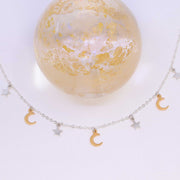 Moonstruck - Celestial Mixed Metal Charm Silver Necklace image | Breathe Autumn Rain Artisan Jewelry