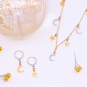 Moonstruck - Celestial Mixed Metal Huggies Hoop Earrings and Necklace set image | Breathe Autumn Rain Artisan Jewelry