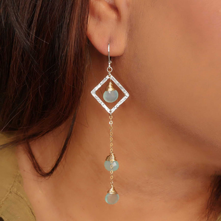 Morning Dew - Cascading Chalcedony Silver Earrings life style detail image | Breathe Autumn Rain Artisan Jewelry