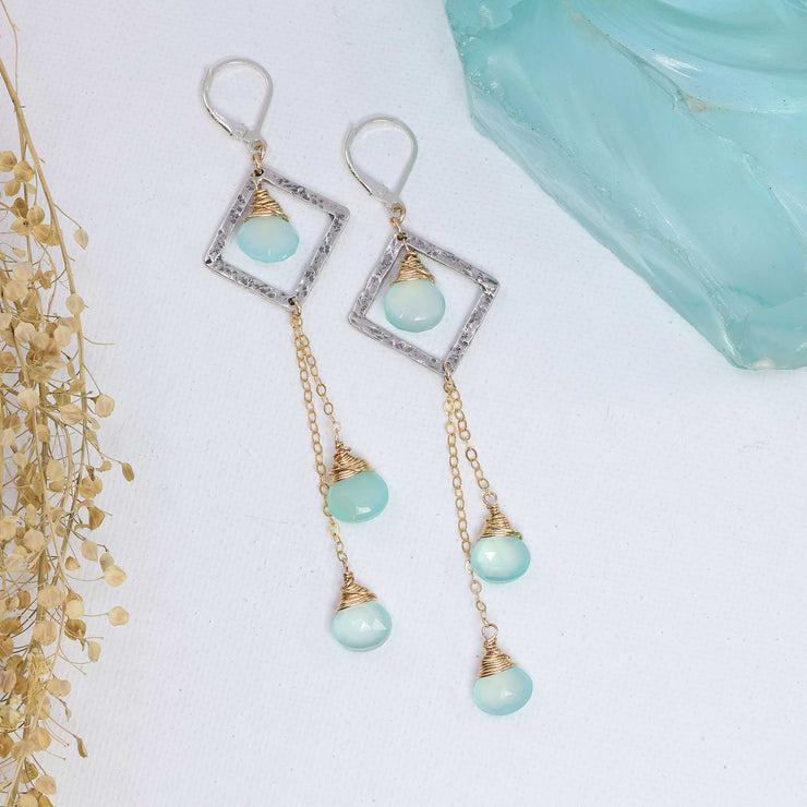 Morning Dew - Cascading Chalcedony Silver Earrings main image | Breathe Autumn Rain Artisan Jewelry