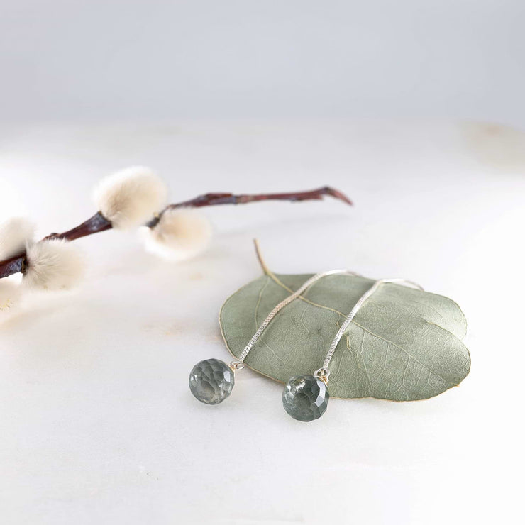 Moss Aquamarine Silver Thread Earrings alt2 image | Breathe Autumn Rain Artisan Jewelry
