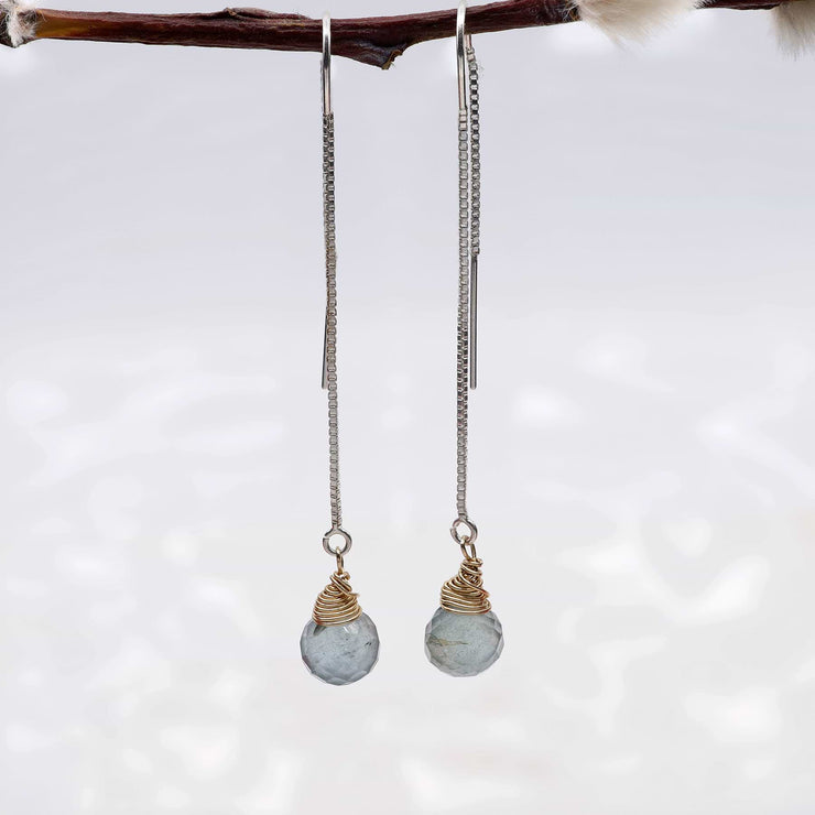 Moss Aquamarine Silver Thread Earrings alt image | Breathe Autumn Rain Artisan Jewelry