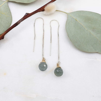 Moss Aquamarine Silver Thread Earrings main image | Breathe Autumn Rain Artisan Jewelry