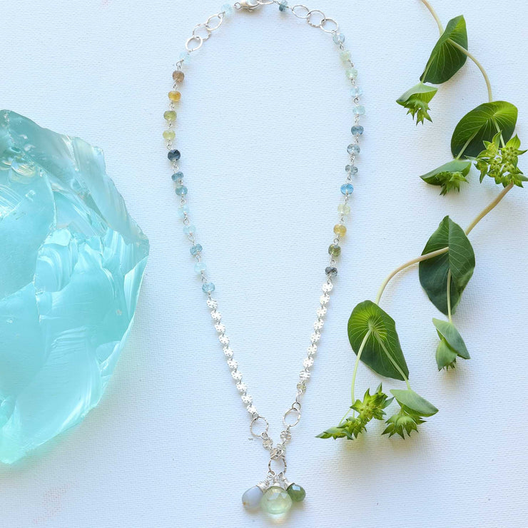 Mukayu - Aquamarine Multi Gemstone Silver Necklace main image | Breathe Autumn Rain Artisan Jewelry