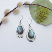 Natural Aquamarine Hammered Silver Earrings - main image | Breathe Autumn Rain Artisan Jewelry