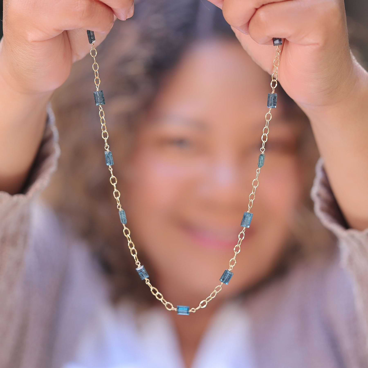 Navy - Kyanite Gold Necklace alt image | Breathe Autumn Rain Artisan Jewelry
