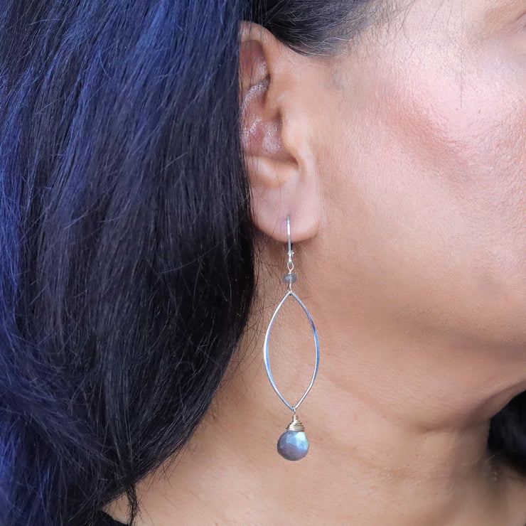 Nightfall - Labradorite Sterling Silver Drop Earrings life style image | Breathe Autumn Rain Artisan Jewelry