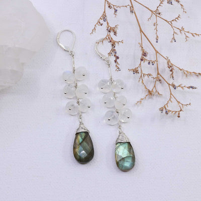 Nordic Trail - Labradorite Moonstone Silver Cluster Earring main image | Breathe Autumn Rain Artisan Jewelry