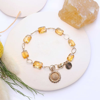 November Sun - Citrine and Sunflower Pendant Gold Bracelet main image | Breathe Autumn Rain Artisan Jewelry