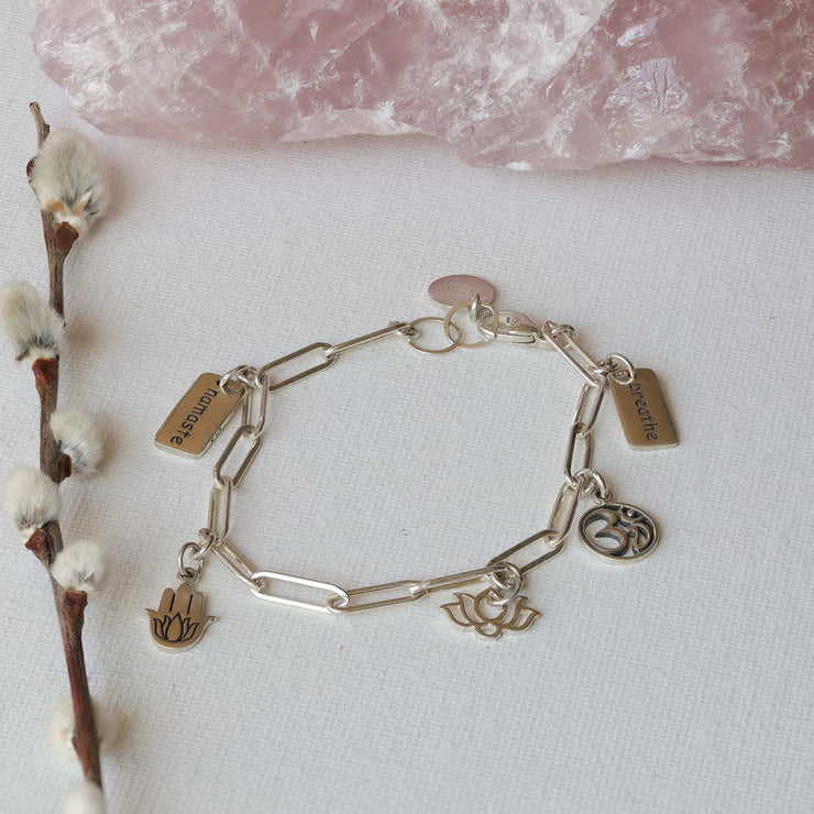 Om Yoga Spirit - Sterling Silver Charm Bracelet main image | Breathe Autumn Rain Artisan Jewelry
