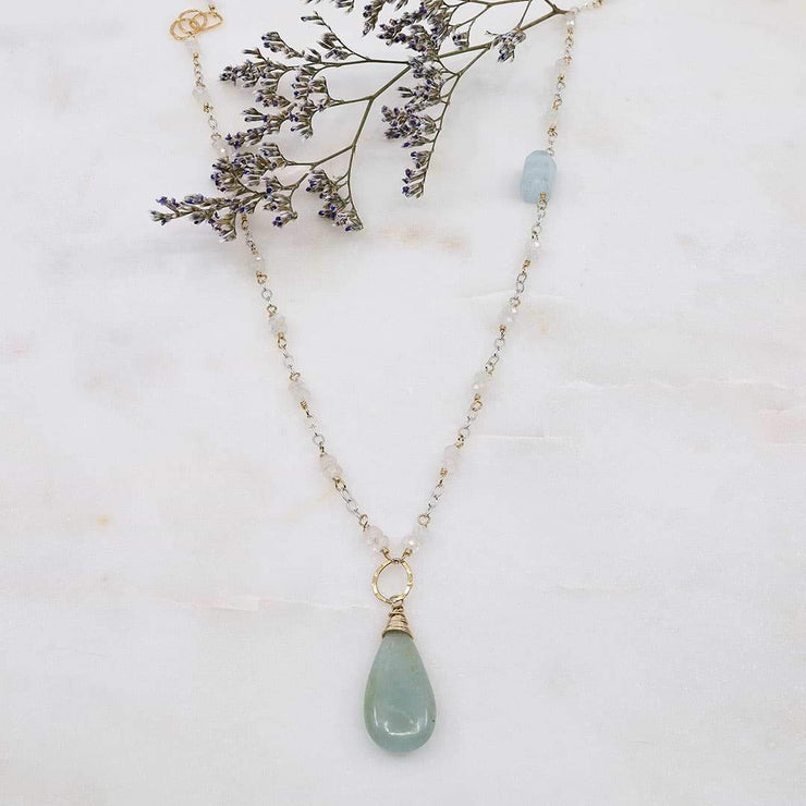 On A Clear Day - Aquamarine and Moonstone Necklace - alt image | Breathe Autumn Rain Artisan Jewelry