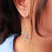 Sterling Silver Lotus Blossom with Sanskrit Om Symbol Drop Earrings - Large - life style | Breathe Autumn Rain Artisan Jewelry