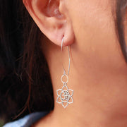 Sterling Silver Lotus Blossom with Sanskrit Om Symbol Drop Earrings - Small - life style | Breathe Autumn Rain Artisan Jewelry