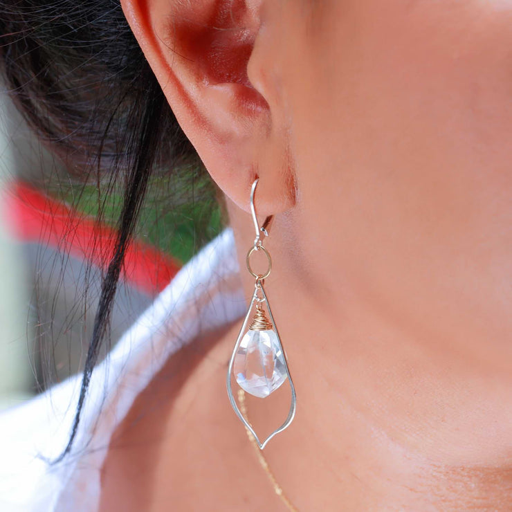 Oxygen - Crystal Quartz Drop Earrings life style image | Breathe Autumn Artisan Jewelry