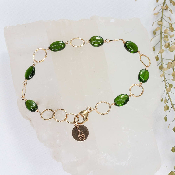 Palm Leaf - Chrome Diopside Gold Bracelet main image | Breathe Autumn Rain Artisan Jewelry