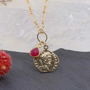 Paros - Ancient Coin Ruby Gold Box Chain Necklace main image | Breathe Autumn Rain Artisan Jewelry