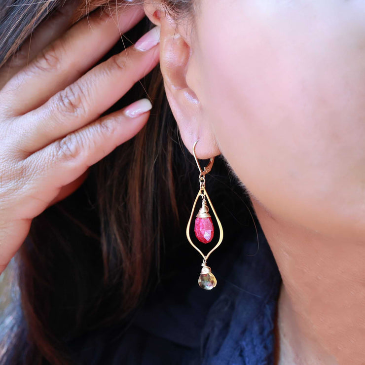 Pavarti - Ruby and Citrine Drop Earrings life style image | Breathe Autumn Rain Artisan Jewelry