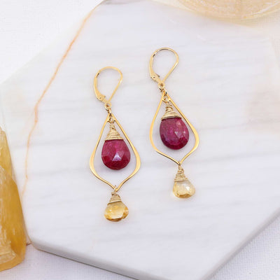 Pavarti - Ruby and Citrine Drop Earrings main image | Breathe Autumn Rain Artisan Jewelry
