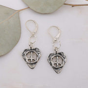 Peace Within - Heart-Shaped Silver Peace Symbol Earrings main image | Breathe Autumn Rain Artisan Jewelry