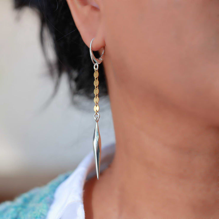 Pendulum - Sterling Silver Gold Drop Earrings life style image | Breathe Autumn Rain Artisan Jewelry
