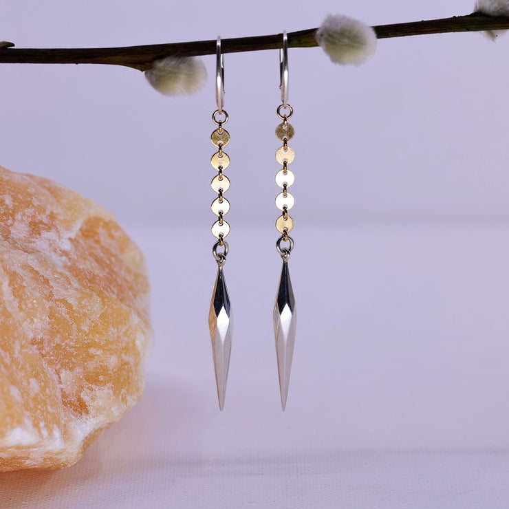 Pendulum - Sterling Silver Gold Drop Earrings main image | Breathe Autumn Rain Artisan Jewelry