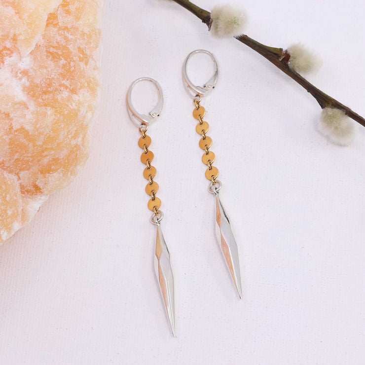 Pendulum - Sterling Silver Gold Drop Earrings alt image | Breathe Autumn Rain Artisan Jewelry