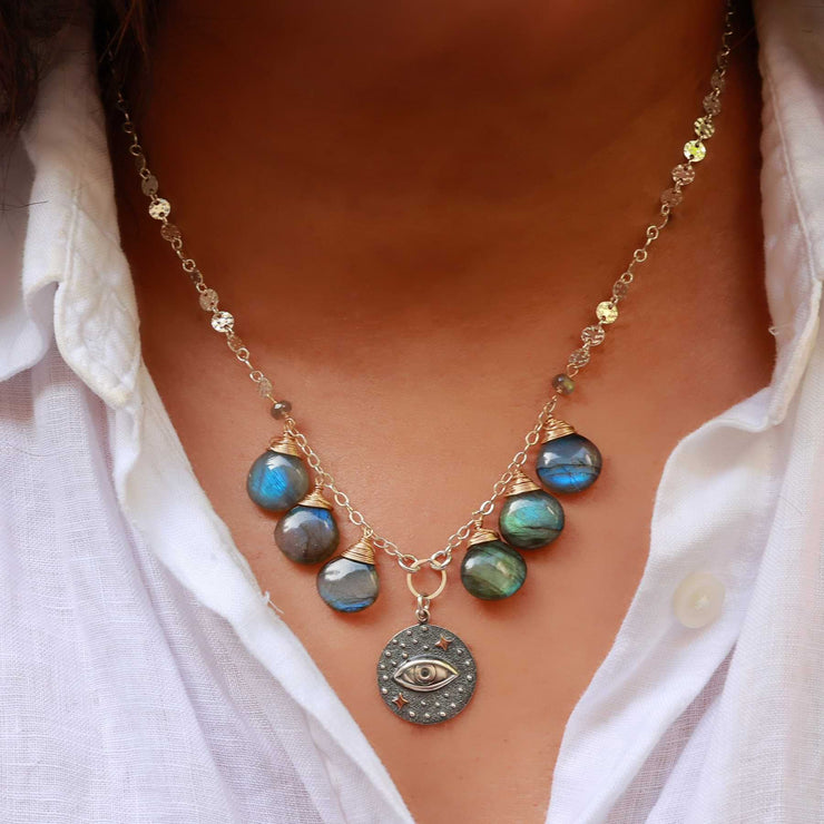 Perception -Third Eye Labradorite Silver Necklace life style image | Breathe Autumn Rain Artisan Jewelry