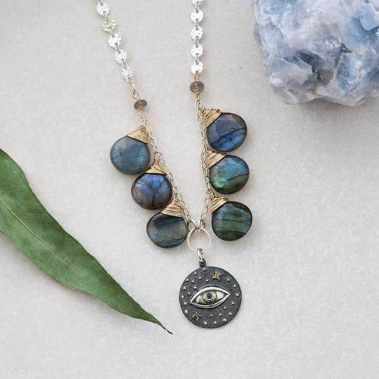 Perception -Third Eye Labradorite Silver Necklace alt image | Breathe Autumn Rain Artisan Jewelry