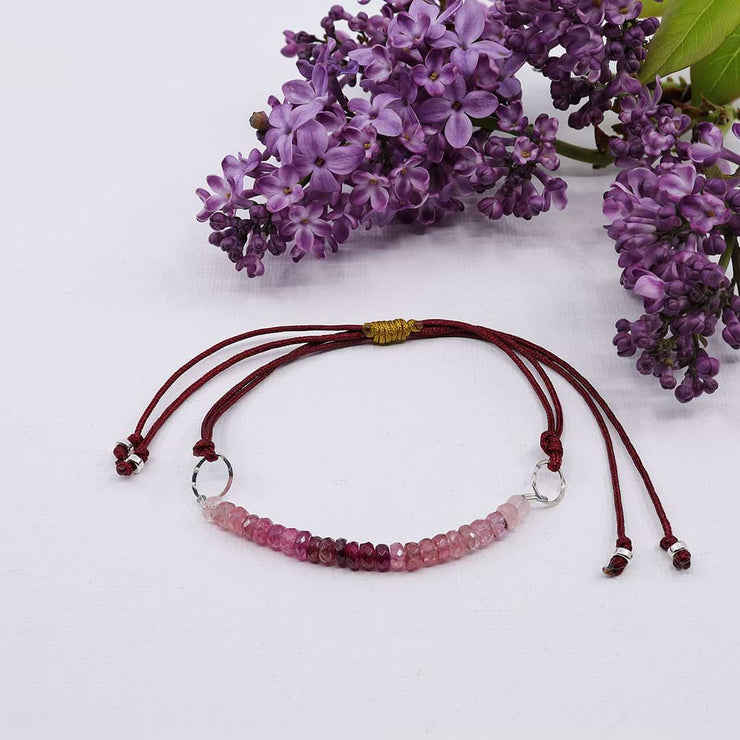 Pink Tourmaline Ombre Cord Bracelet alt image | Breathe Autumn Rain Artisan Jewelry