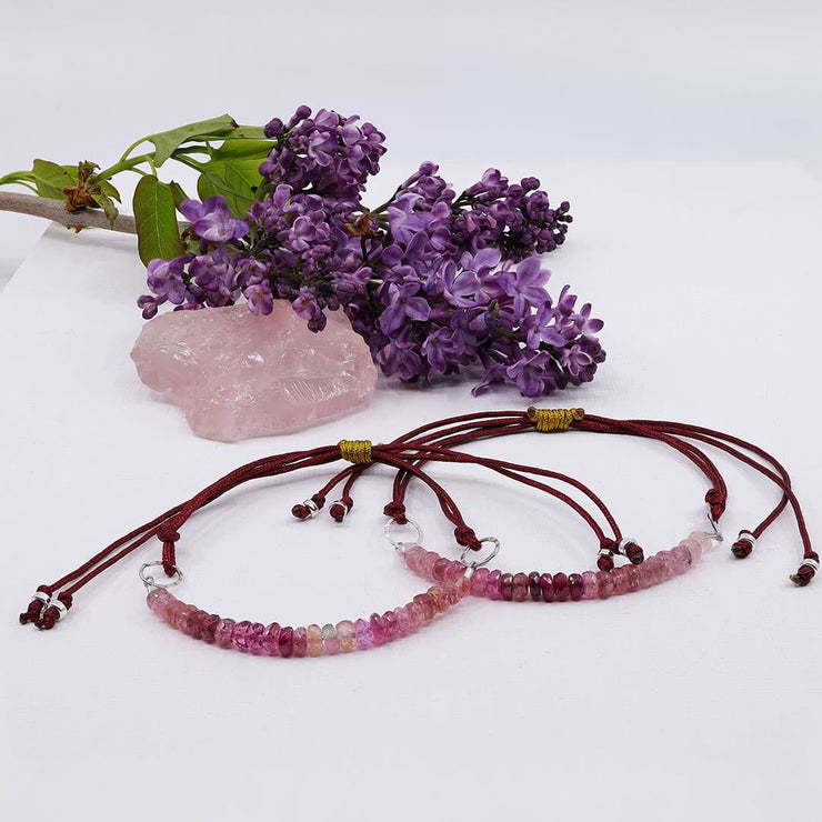 Pink Tourmaline Ombre Cord Bracelet main image | Breathe Autumn Rain Artisan Jewelry