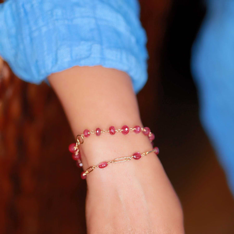 Plumeria - Pink Sapphire Gold Bracelet life style alt image | Breathe Autumn Rain Artisan Jewelry