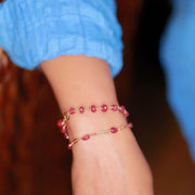 Plumeria - Pink Sapphire Gold Bracelet life style alt image | Breathe Autumn Rain Artisan Jewelry