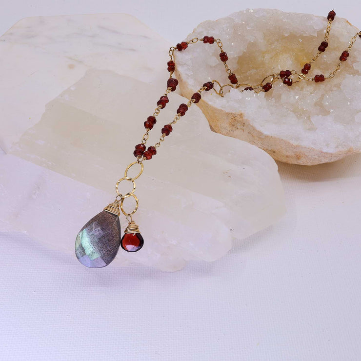 Porto - Garnet and Labradorite Gold Necklace