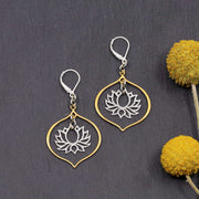 Proudest Bloom - Silver and Gold Mix Metal Lotus Chandelier Earrings