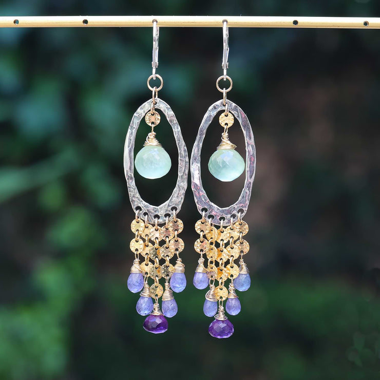 Provence - Prehnite, Amethyst and Tanzanite Drop Earrings alt image | Breathe Autumn Rain Artisan Jewelry