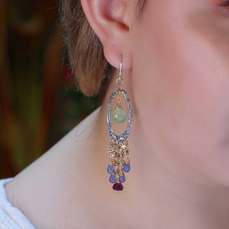 Provence - Prehnite, Amethyst and Tanzanite Drop Earrings life style image | Breathe Autumn Rain Artisan Jewelry