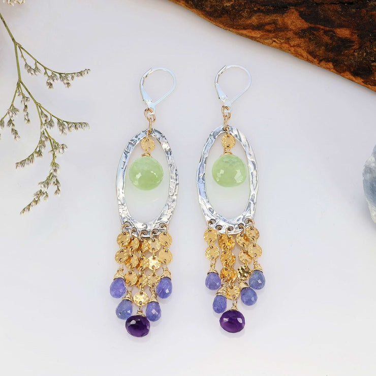 Provence - Prehnite, Amethyst and Tanzanite Drop Earrings main image | Breathe Autumn Rain Artisan Jewelry