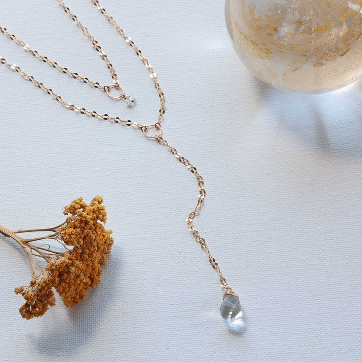 Rain Dance - Double Strand Crystal Quartz Gold Lariat main image | Breathe Autumn Rain Artisan Jewelry