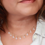 Rainy Day - Moonstone Droplets Gold Necklace life style alt image | Breathe Autumn Rain Artisan Jewelry